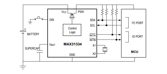 Schéma du circuit d'application - Analog Devices / Maxim Integrated Horloge temps réel à ultra-faible puissance MAX31334